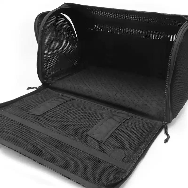 BOSS dog travel bag in jet black unfolded into travel mat