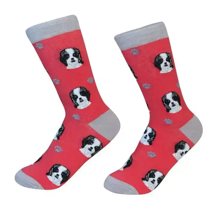 Pink socks with Shih Tzu faces 