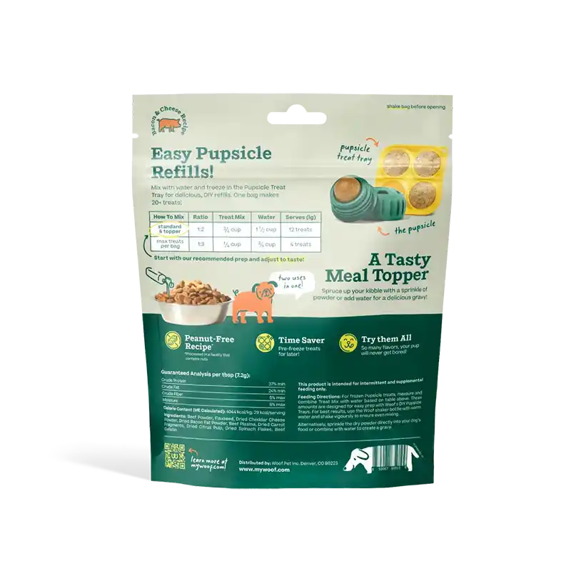 Back Package Info of Bacon & Cheese Pupsicle Treat Mix background