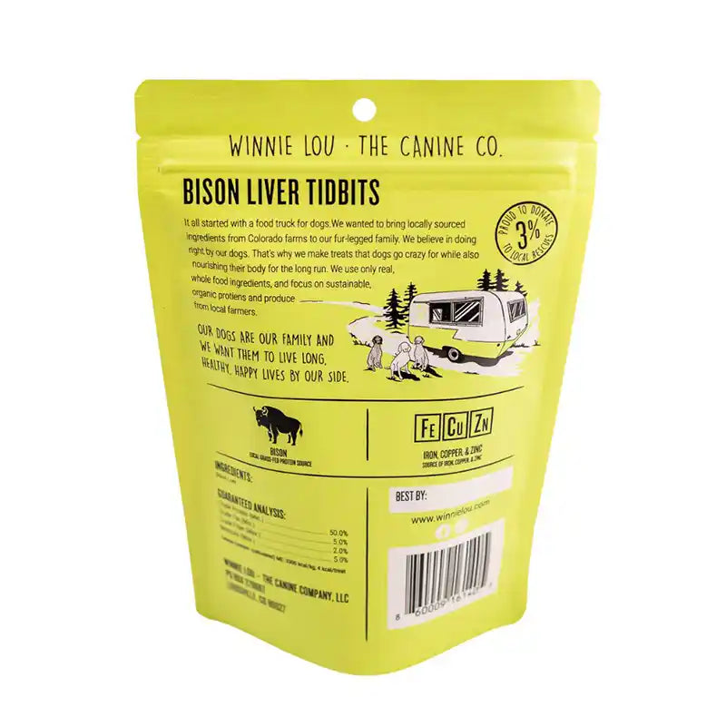 back of Bison Liver Tidbits Packaging