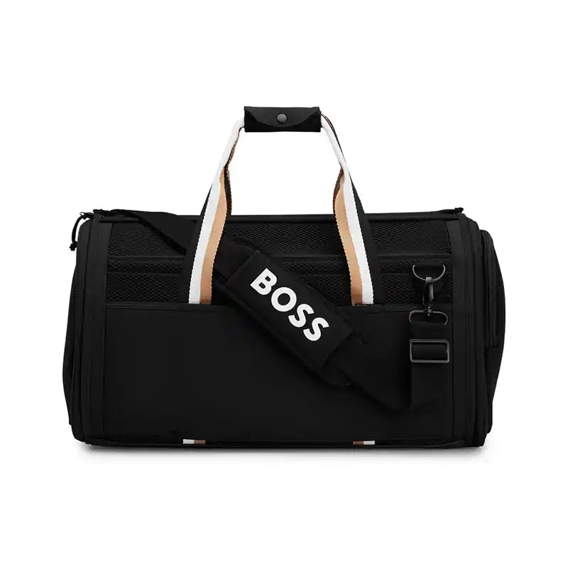 black BOSS dog carrier shown with shoulder strap