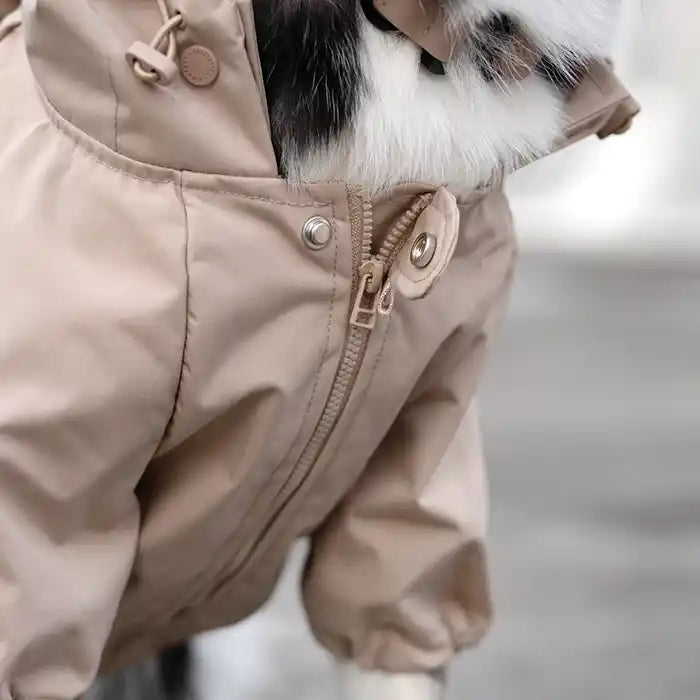 closeup of Beige "Brooklyn" Dog Rain Jacket