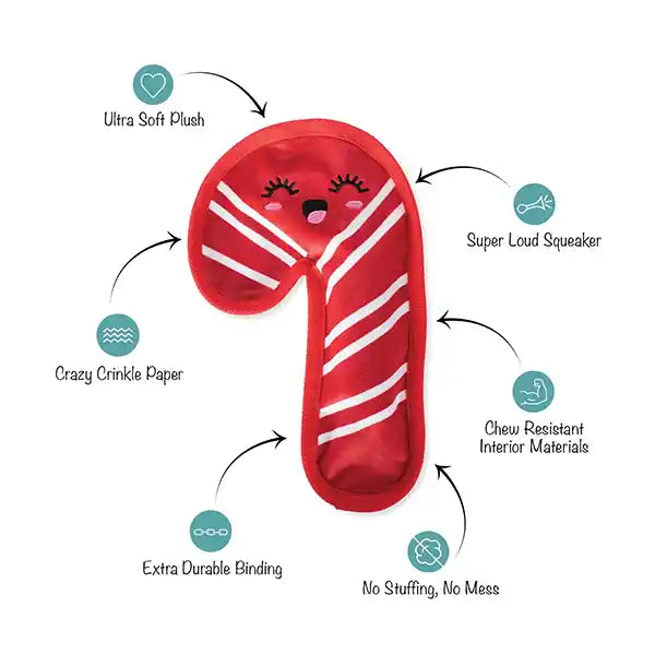 Durable Candy Cane Dog Toy Diagram