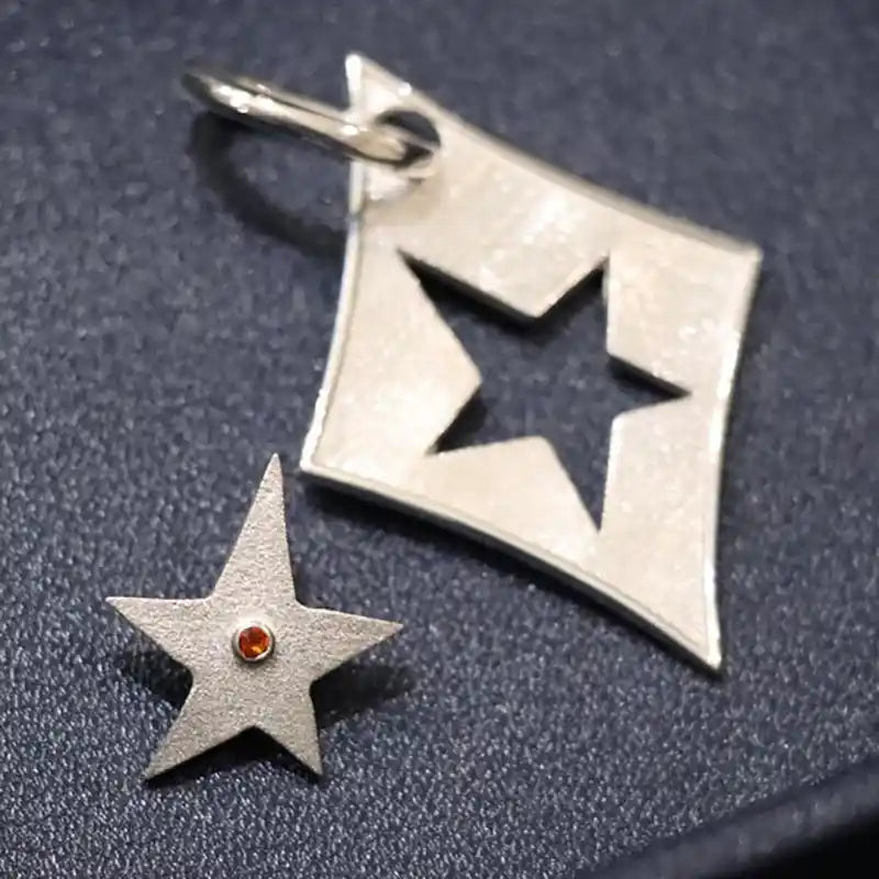 diamond dog id tag with cutout star charm for owner in sterling silver
