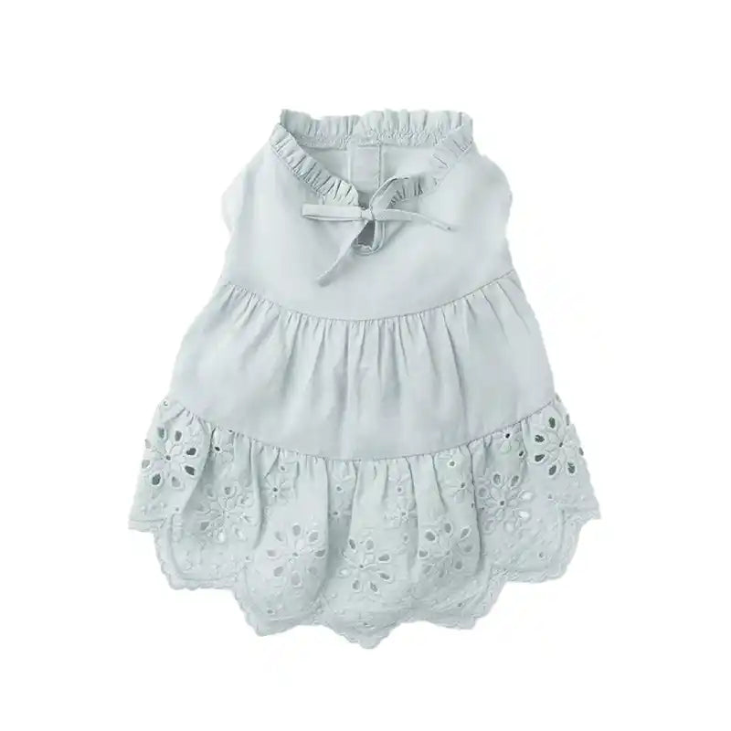 Blue Tiered Eyelet Dog Dress with Cooling Effect