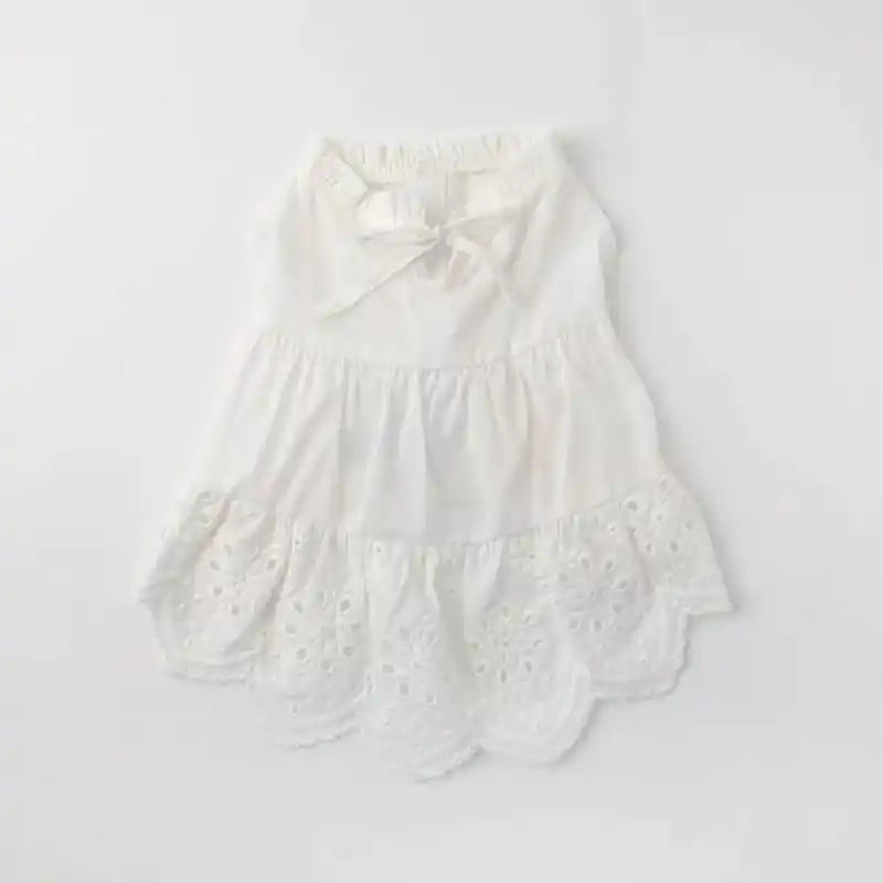 white Tiered Eyelet Dog Dress with Cooling Effect