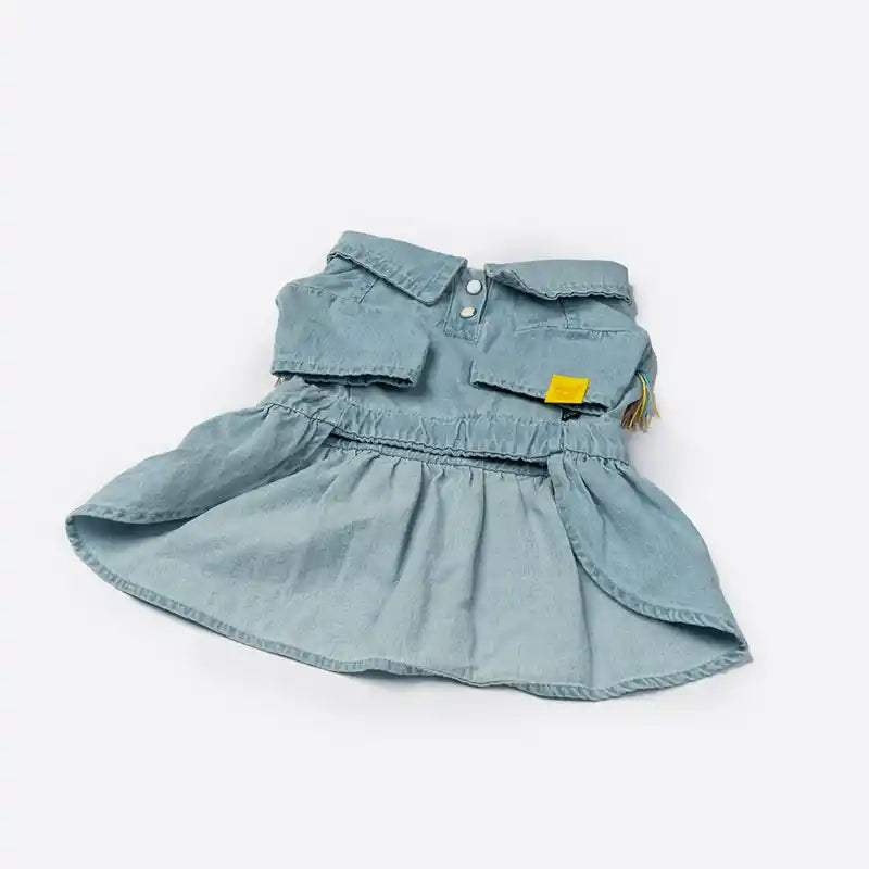 under view fringe denim dog dress