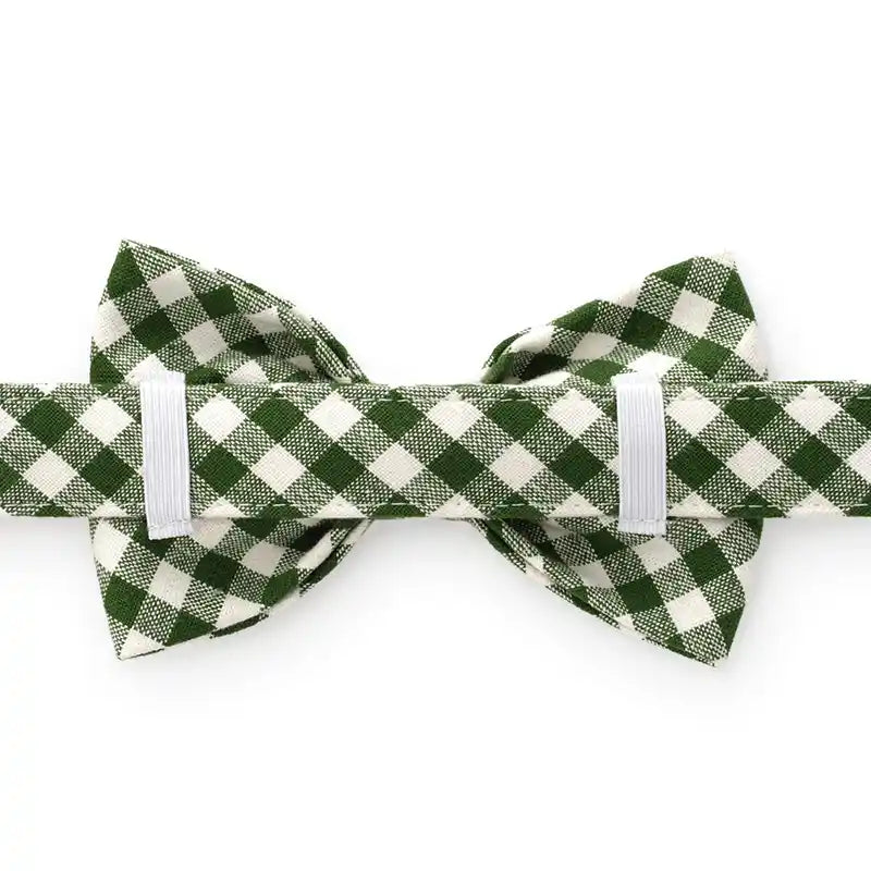 back of green gingham dog bowtie