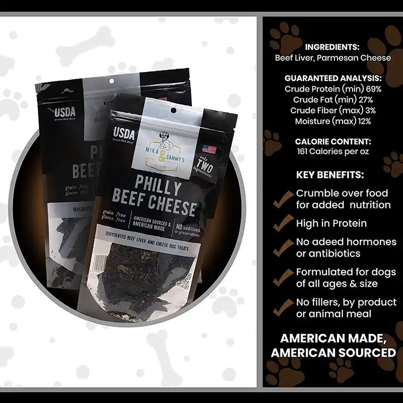 Packages of Philly Beef Cheese with nutritional information on a white background