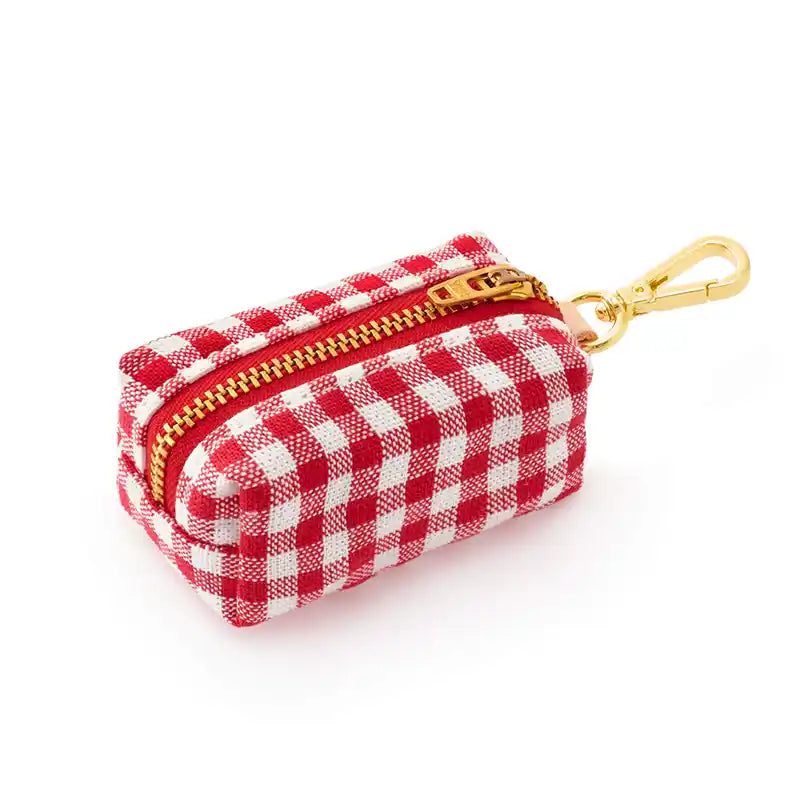 Red gingham dog waste bag dispenser