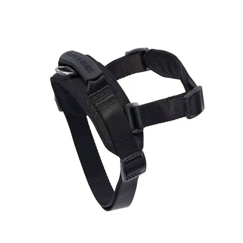 Black rover dog harness on a white background