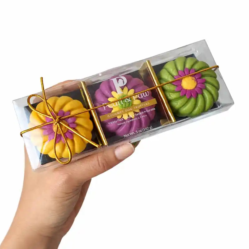 Trio of dog truffle treats in gift box