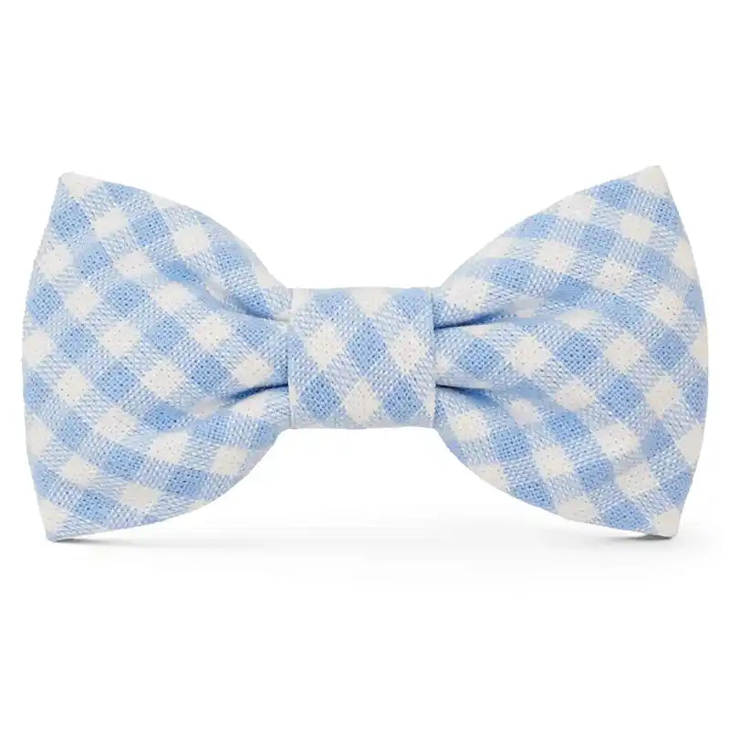 foggy dog sky blue gingham dog bow tie