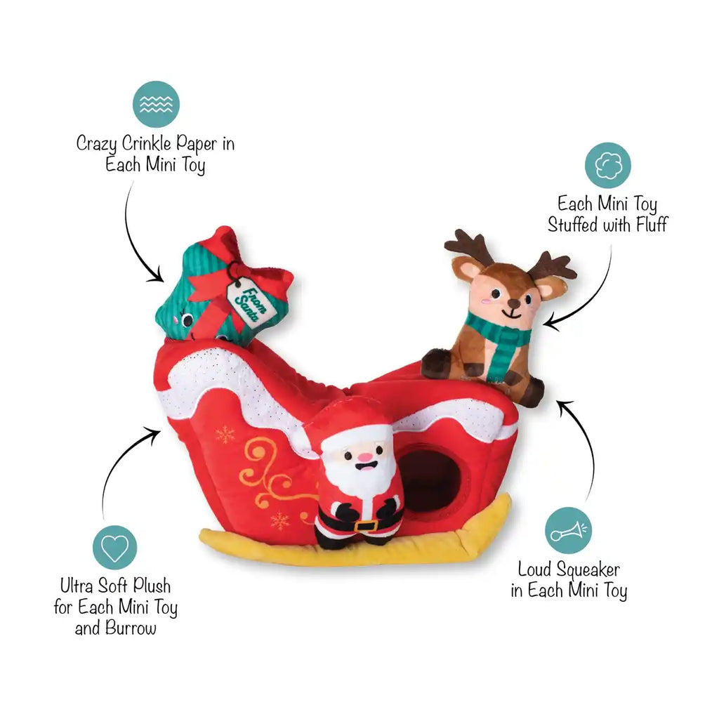 santa sleigh holiday small dog toy set diagram