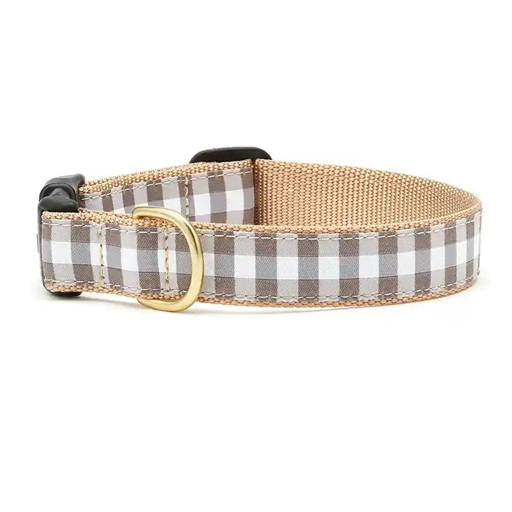 up country gray buffalo check dog collar