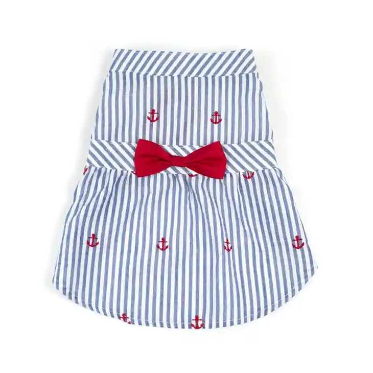 Navy Stripe Anchor Dog Dress