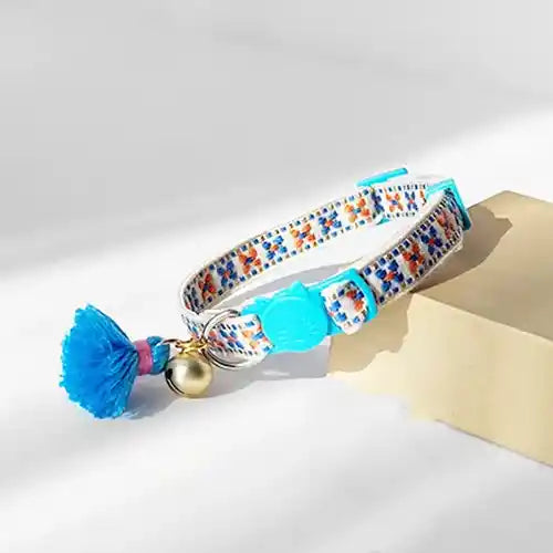 blue boho cat collar