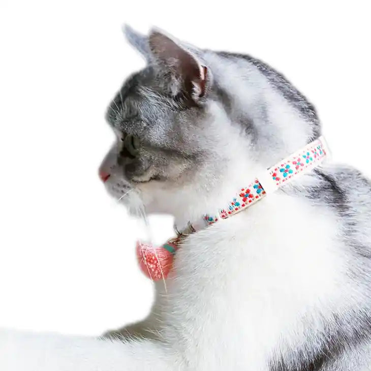 cat wearing pink boho cat collar