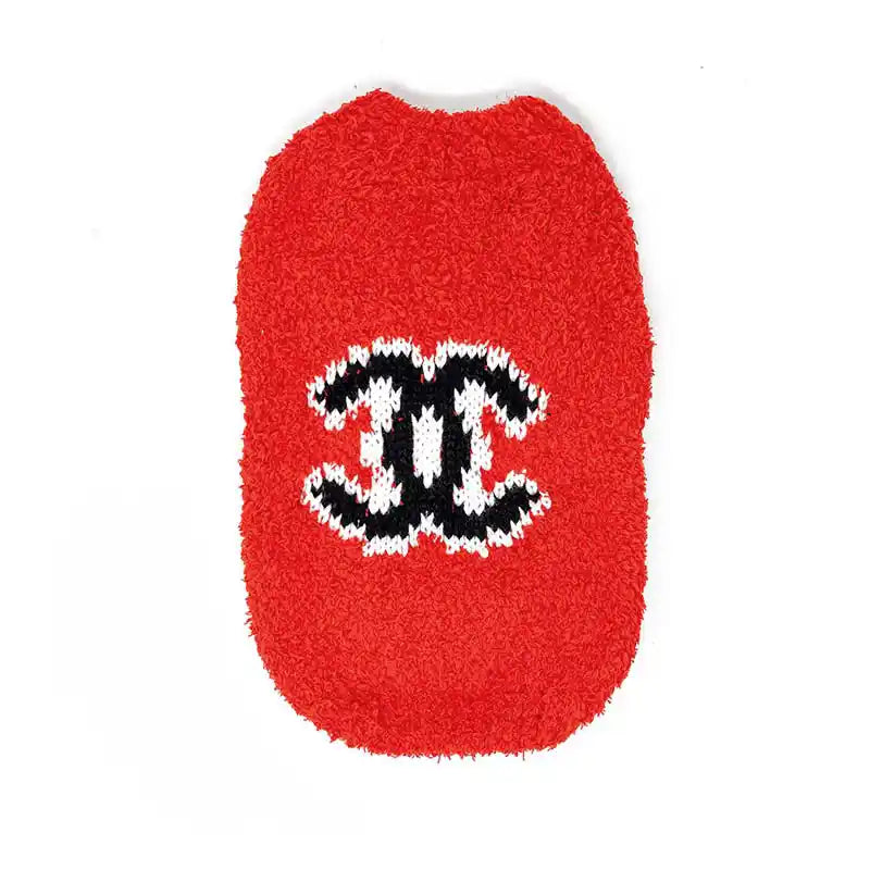 red chanel cc teddy dog sweater