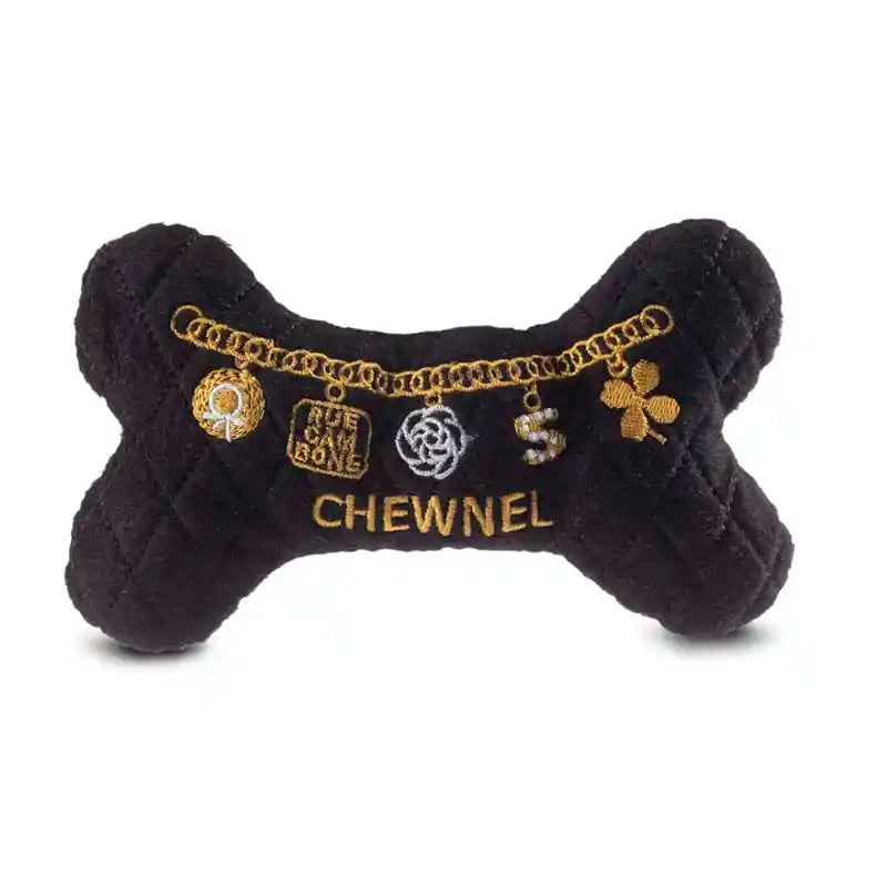 black chewnel squeaky dog bone toy