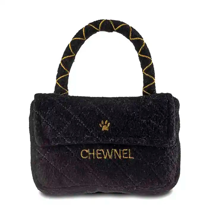 black chewnel dog squeaky purse