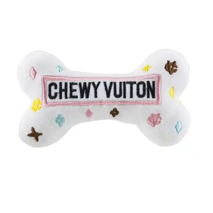 chewy vuiton white dog bone toy