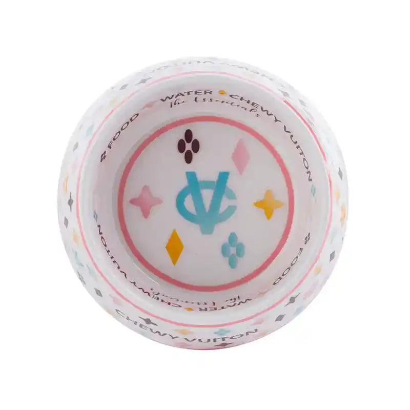 Small Chewy Vuiton White Pet Bowl