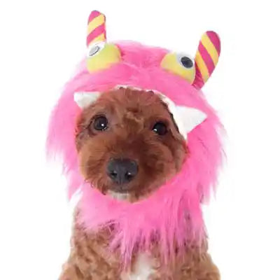 furry monster dog costume pink hat styled