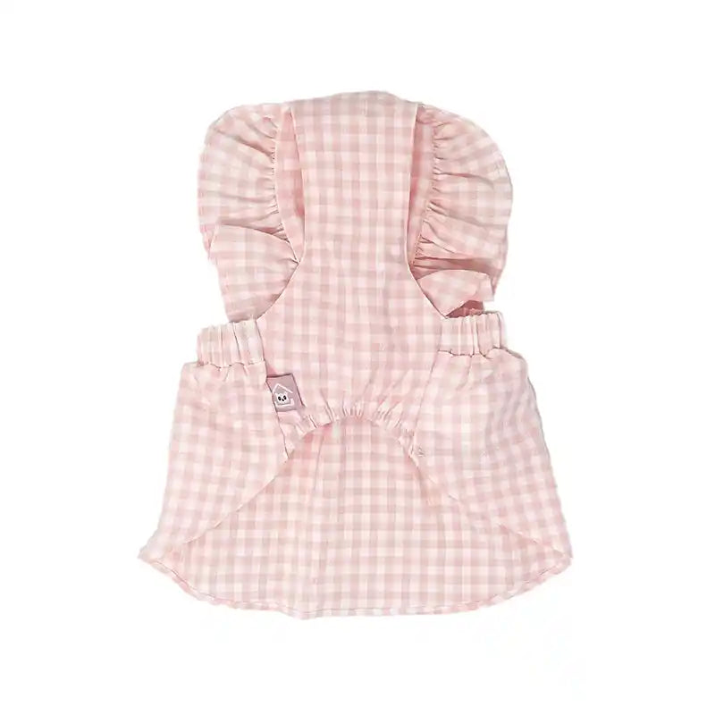 pink gingham dog dress underside