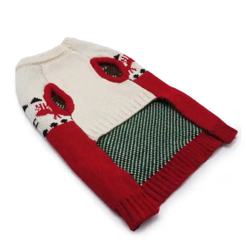 red apres ski style dog sweater underside
