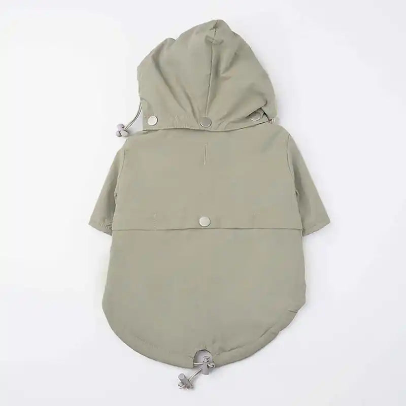 Moss Green Dog Waterproof Rain Jacket with Camo Fleece Lining back view