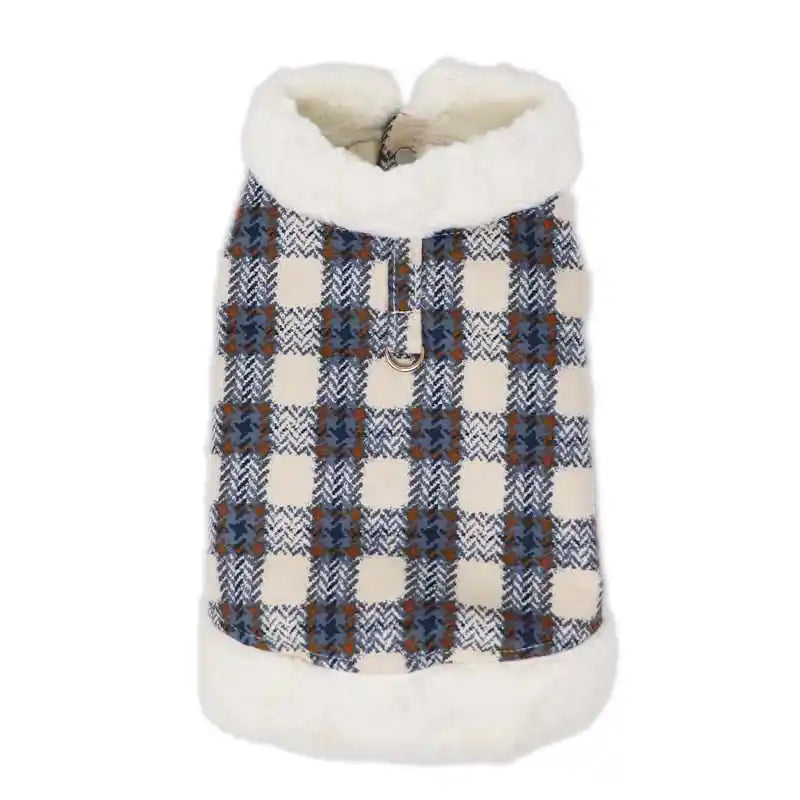 Blue Plaid Shearling Dog Jacket