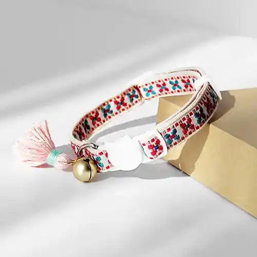 pink boho cat collar