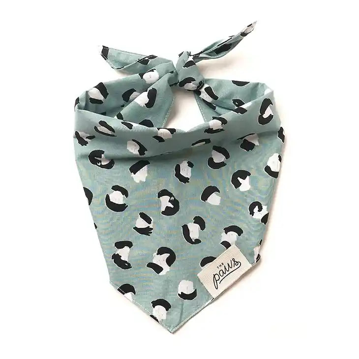 pet bandana - little pistachio (teal with bw animal spots)