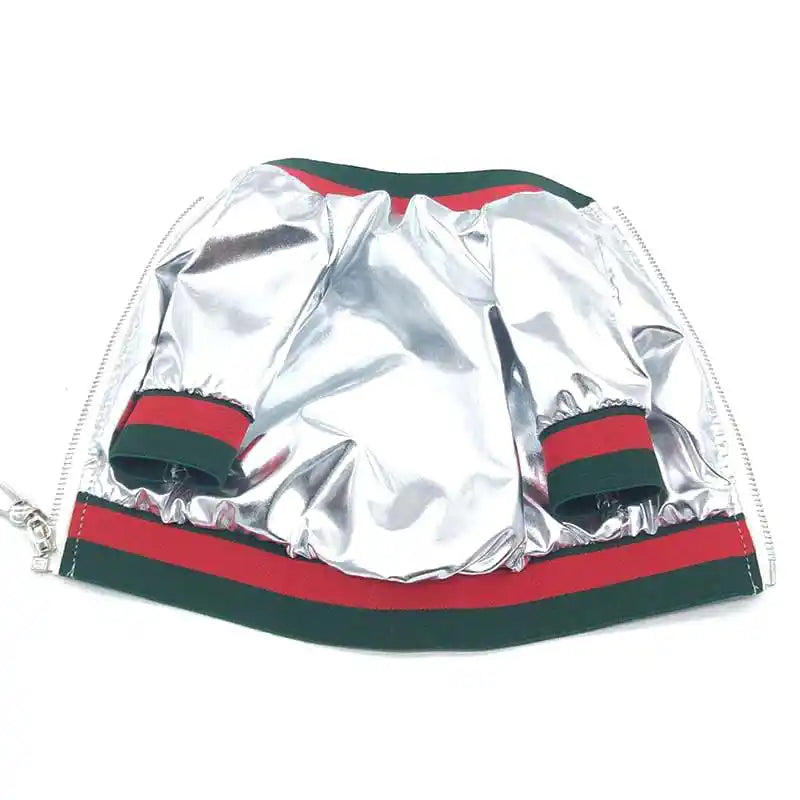 metallic silver bomber pet jacket