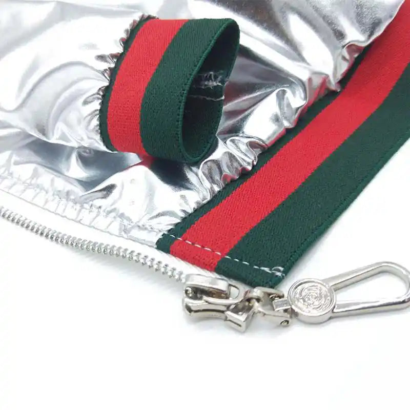 metallic silver bomber pet jacket