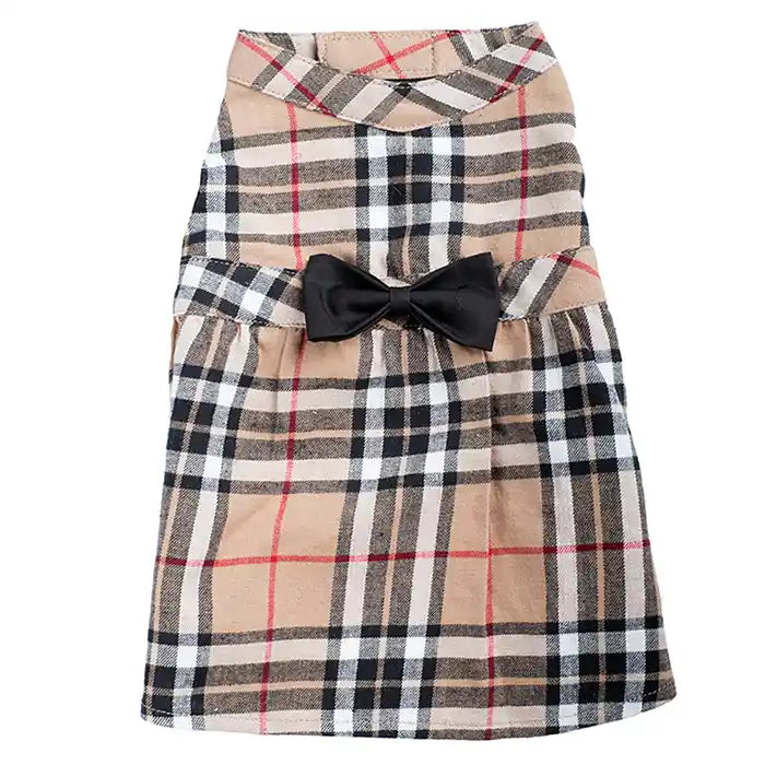 tan plaid dog dress