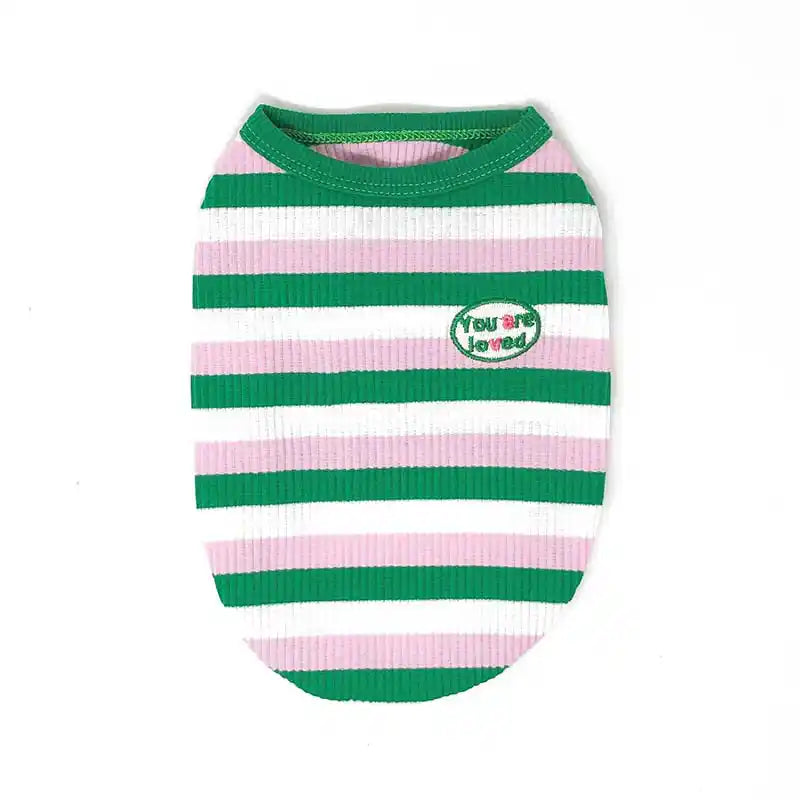 striped pink and green sleeveless dog tee