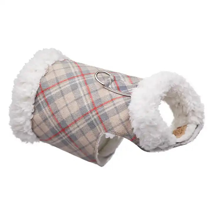 Susan Lanci Plaid Scotty Bowzer Dog Coat in doe