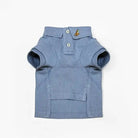 Ralph Lauren dog polo shirt in light blue with short sleeves, two-button placket, and player logo.