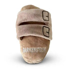 Front view of Barkenstock plush dog toy.
