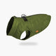Green puffer vest for dogs on a white background.