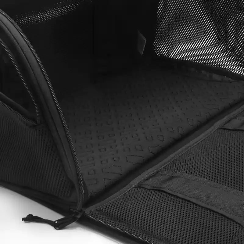 closeup of interior of BOSS dog travel bag in jet black