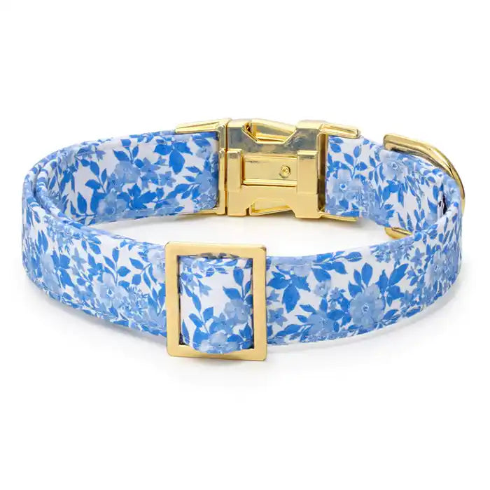 Foggy Dog Blue Roses Collar back view