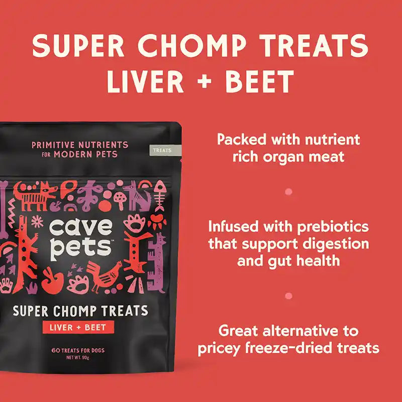 Cave Pets Super Chomp Treats - Liver & Beet packaging info