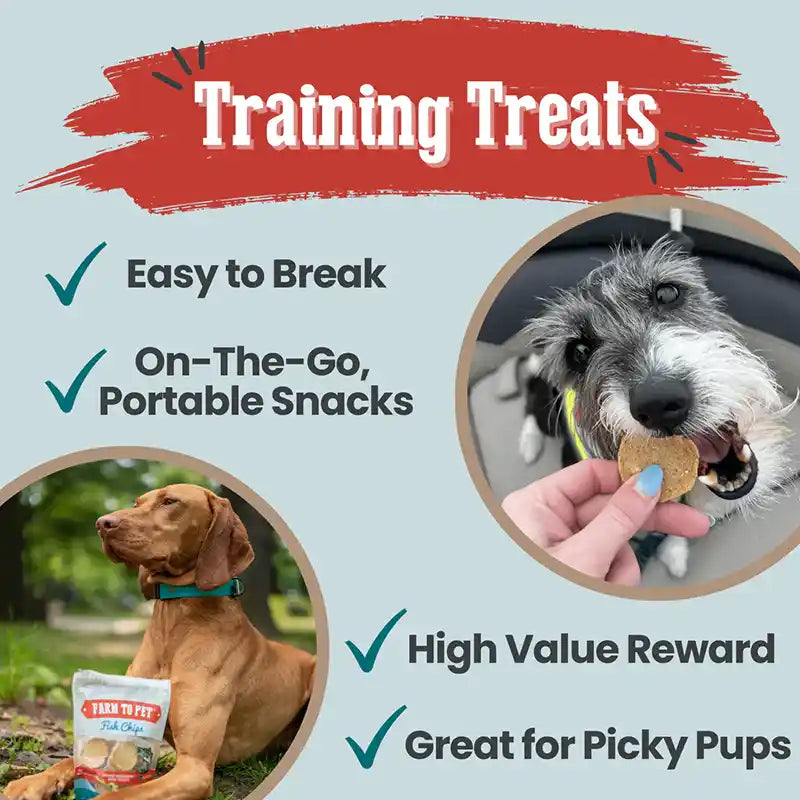 Infographic highlighting benefits of Farm to Pet fish training treats.