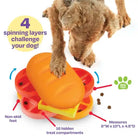 Graphic of a dog interacting with a sandwich-shaped puzzle toy