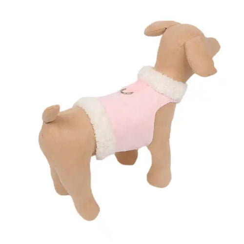 Susan Lanci Pink Bowzer Shearling Ultrasuede Winter Dog Coat