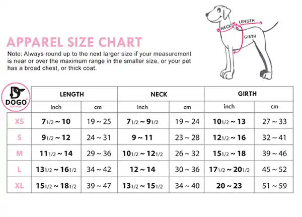 raincoat size chart