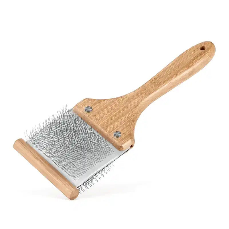 Bella Pet grooming slicker brush with bamboo handle on a white background
